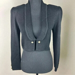 St. John by Marie Gray Women’s Black Knit Cropped Sweater Square Rhinestone